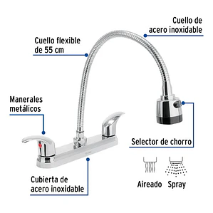 Llave Mezclador Lavaplatos Flexible 8 Pulgadas Plateado