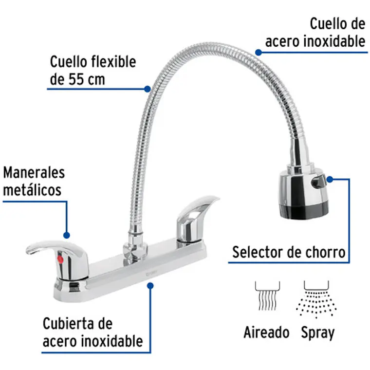 Llave Mezclador Lavaplatos Flexible 8 Pulgadas Plateado 2