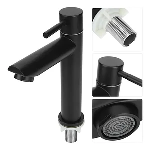 Llave Lavamanos Baja Recta Agua Fría Negro Mate