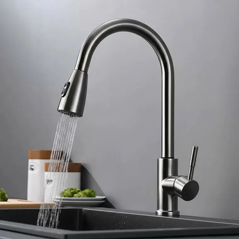 Llave Grifo Lavaplatos Monocontrol Extraíble Acero Inox 1