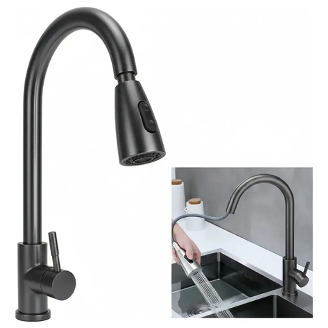 Llave Grifo Lavaplatos Monocontrol Extraíble Acero Inox 3