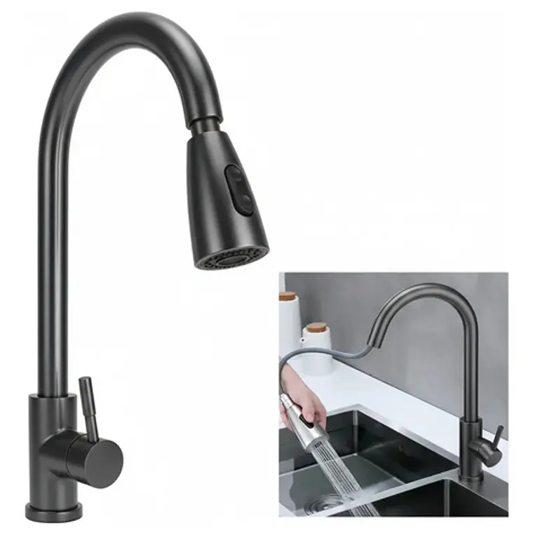 Llave Grifo Lavaplatos Monocontrol Extraíble Acero Inox 3