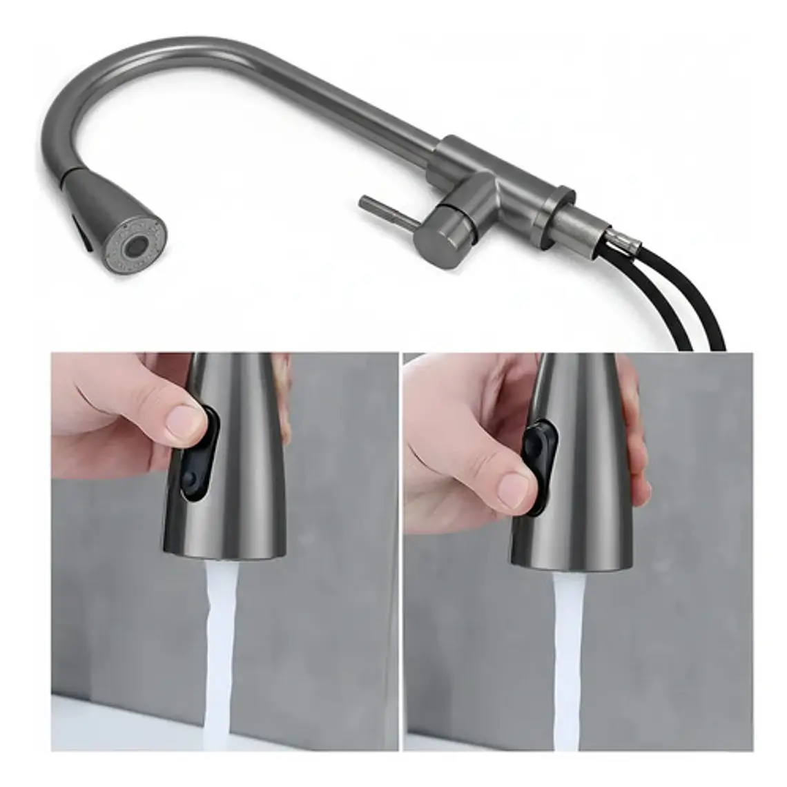 Llave Grifo Lavaplatos Monocontrol Extraíble Acero Inox 4