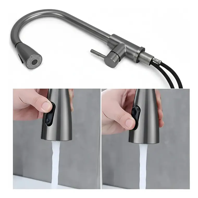 Llave Grifo Lavaplatos Monocontrol Extraíble Acero Inox 4