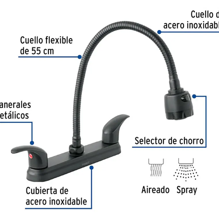 Llave Mezclador Lavaplatos Acero Flexible 8 Pulgadas Negro 3