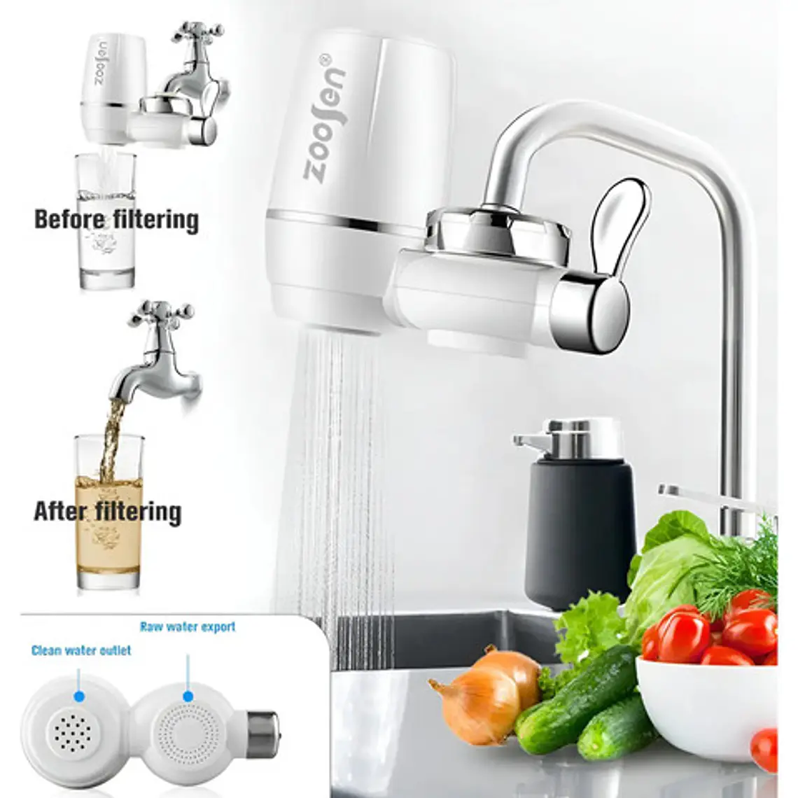 Filtro Purificador De Agua Para Adaptador De Grifo Color Blanco 5
