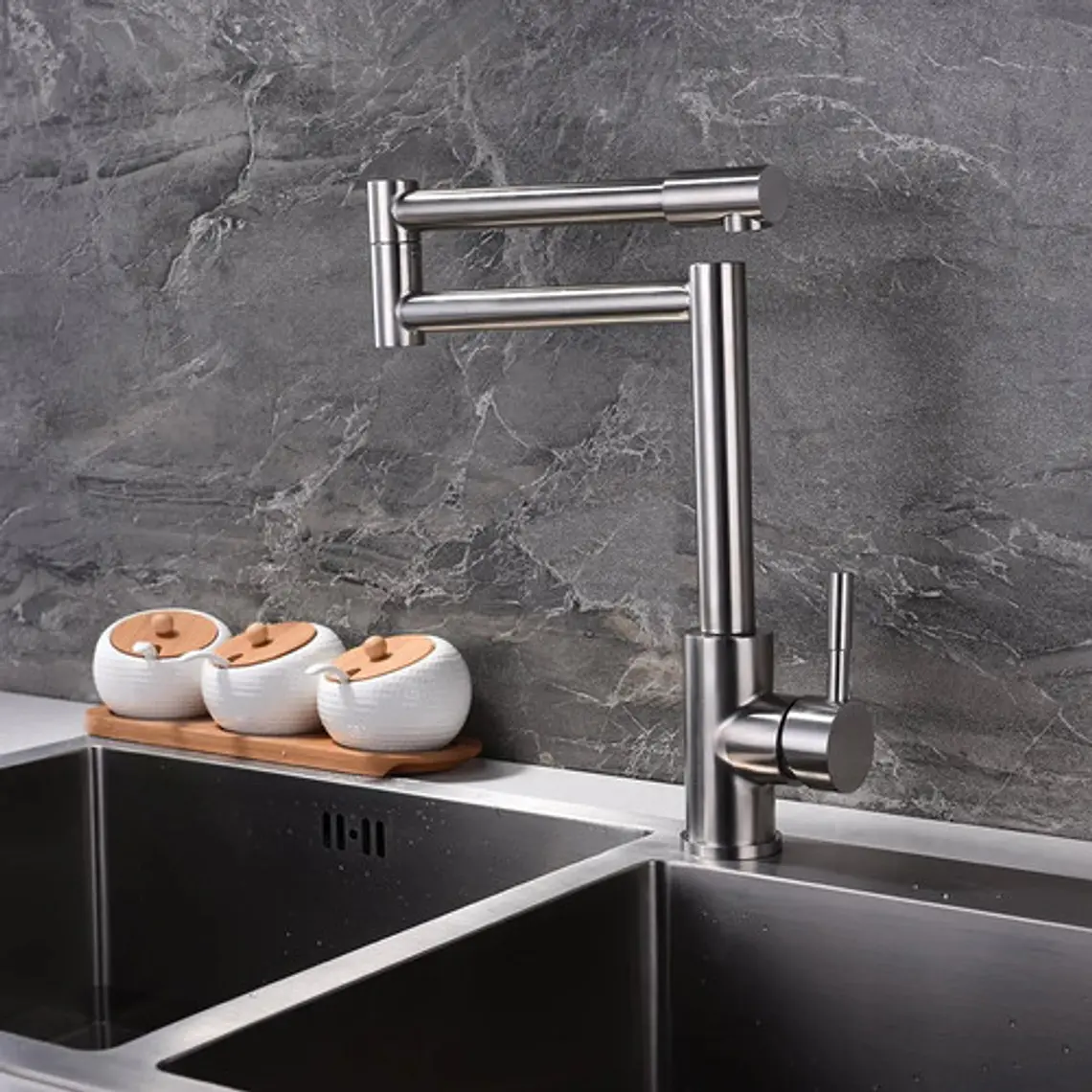 Llave Grifo Lavaplatos Monocontro Escualizable Acero Inox 2