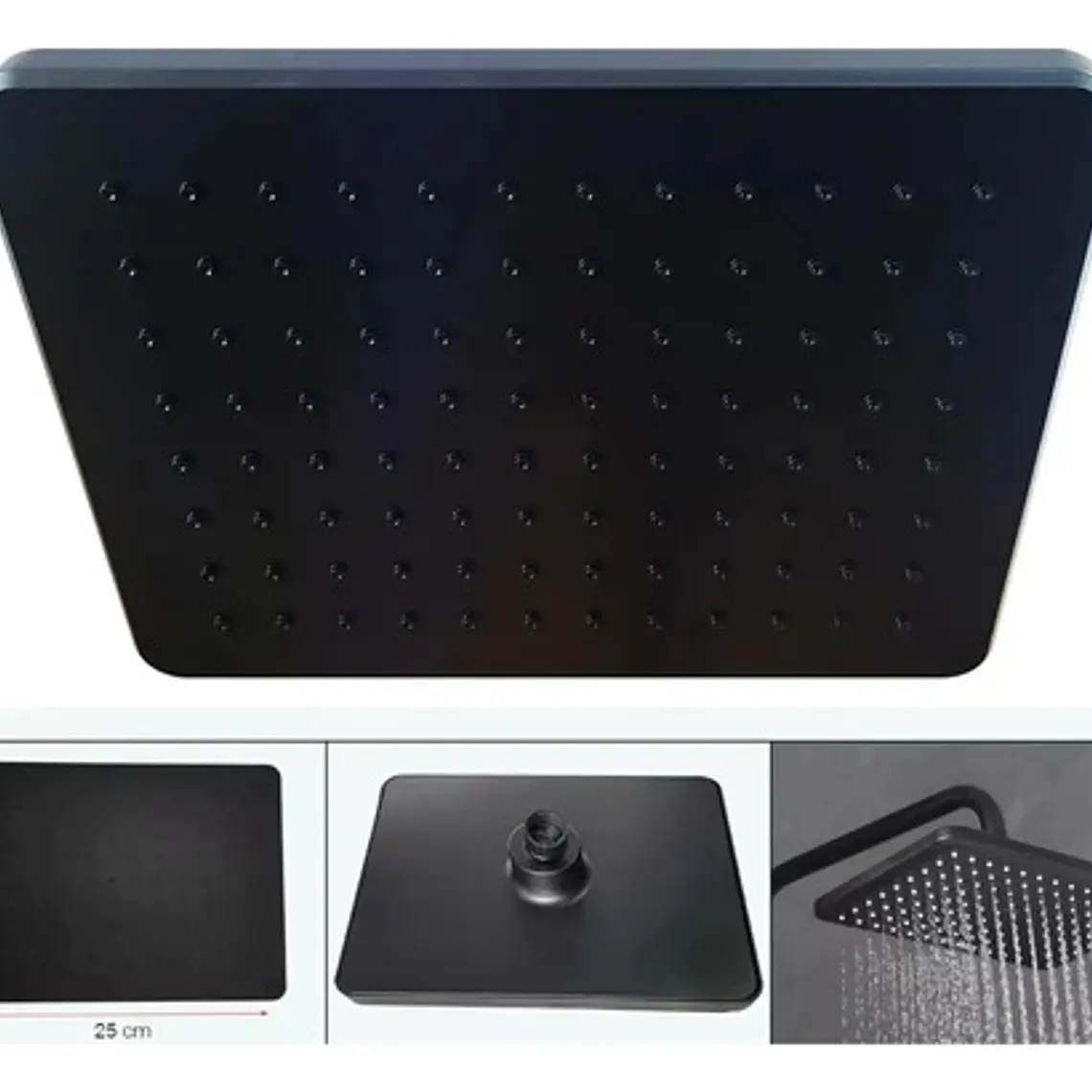 Regadera Ducha Para Baño Rectangular Negro Mate Negro Mate 2