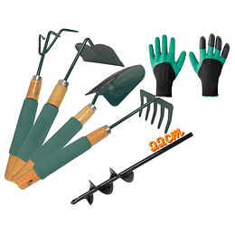 Kit Herramientas De Jardinería + Broca + Guantes