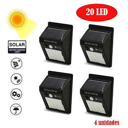 Pack 4 Focos Lámparas Solares Con Sensores De Movimiento 20 Led