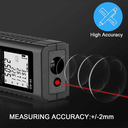 Medidor laser rango 0.05-80m. Precisión de medición: ±2.0mm. Con función de  apagado.