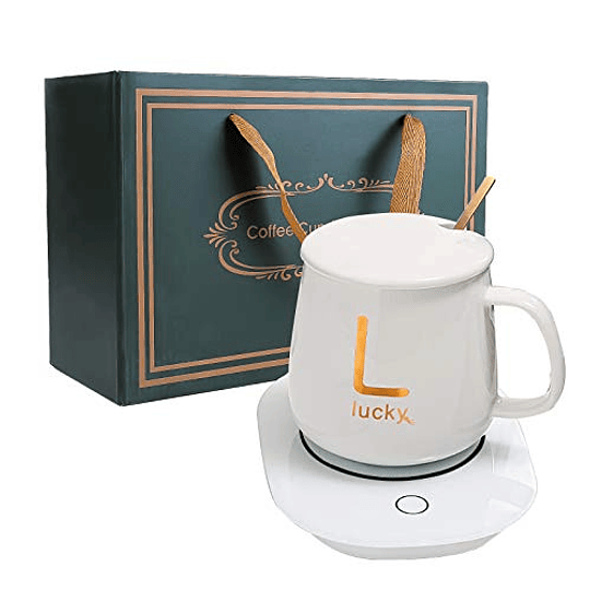 Calentador de taza de café con taza (cerámica) (cable USB) y calentador de  tazas para escritorio con detección de gravedad, placa de calefacción de