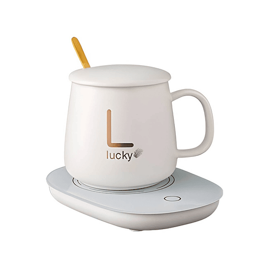 Taza Mug De Café Con Calentador Eléctrico + Cuchara, Color Blanco