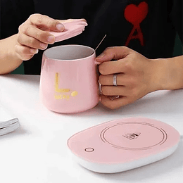 Taza Mug De Café Con Calentador Eléctrico + Cuchara, Color Rosa