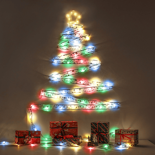 Cinta De Navidad Plateada A Pilas Con Luces Led Colores 5m