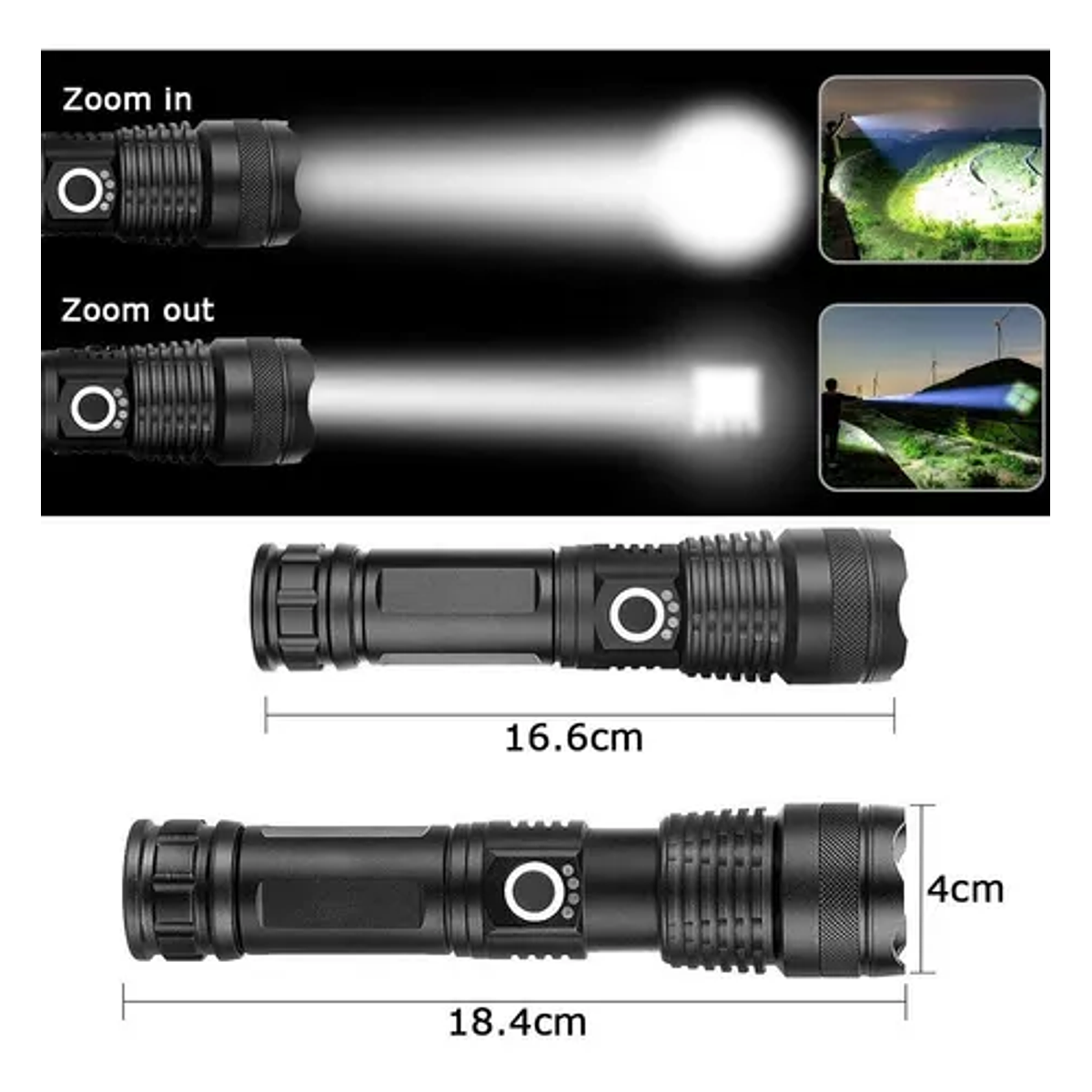Linterna LED táctica de alto lúmenes, grado militar, 5 modos, 3000 lúmenes,  linterna impermeable con zoom para emergencia y uso al aire libre