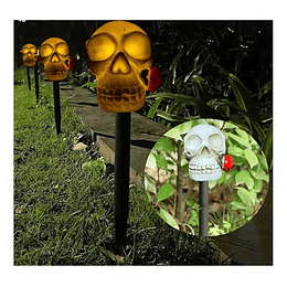 Pack 2 Estacas Solar Decoración Halloween Cráneo Con Rosa Luz Cálida 