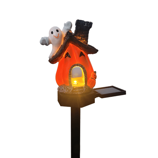 Pack 2 Estacas Solares Casa De Calabaza Halloween Luz Cálida