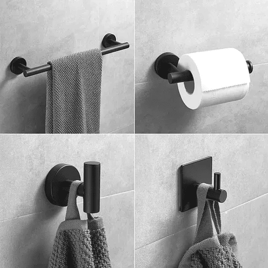Juego de accesorios de baño, juego de accesorios de baño, estante de baño  negro, toallero, soporte de papel para colgar toallas, soporte de cepillo  de