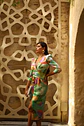 Vestido estampado escote pico tableado cintura - Miniatura 4