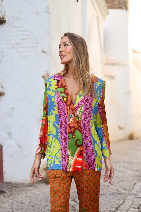 25403 CONJUNTO CHAQUETA ESTAMPADA PANTALON FANTASIA