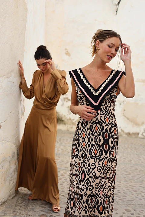 25119 vestido estampado cuello pasamaneria