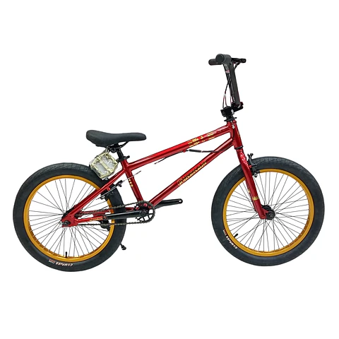 Bicicleta BMX Freestyle de Aluminio con Rotor 360° y 4 Pegs Roja/Dorada