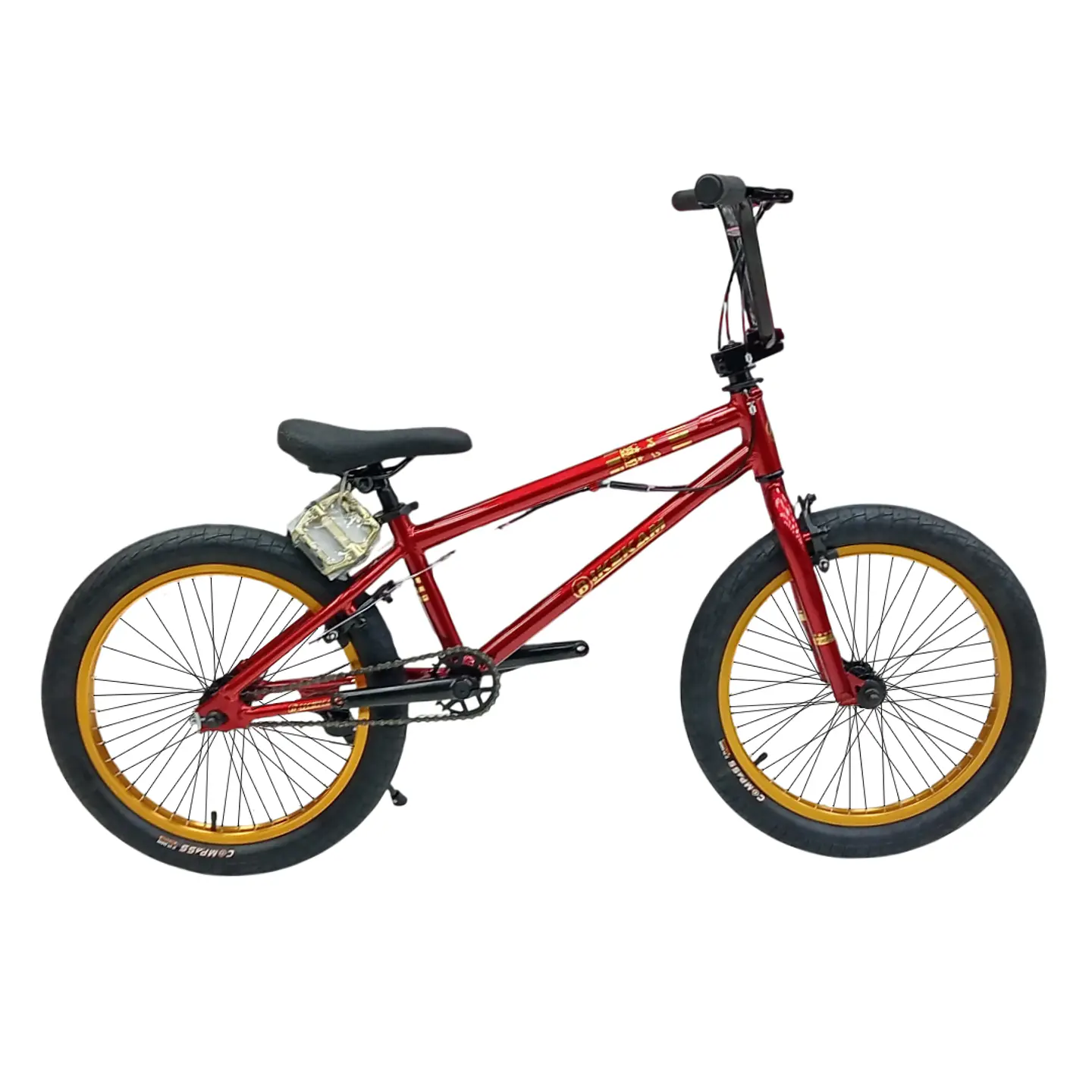 Bicicleta BMX Freestyle de Aluminio con Rotor 360° y 4 Pegs Roja/Dorada 1