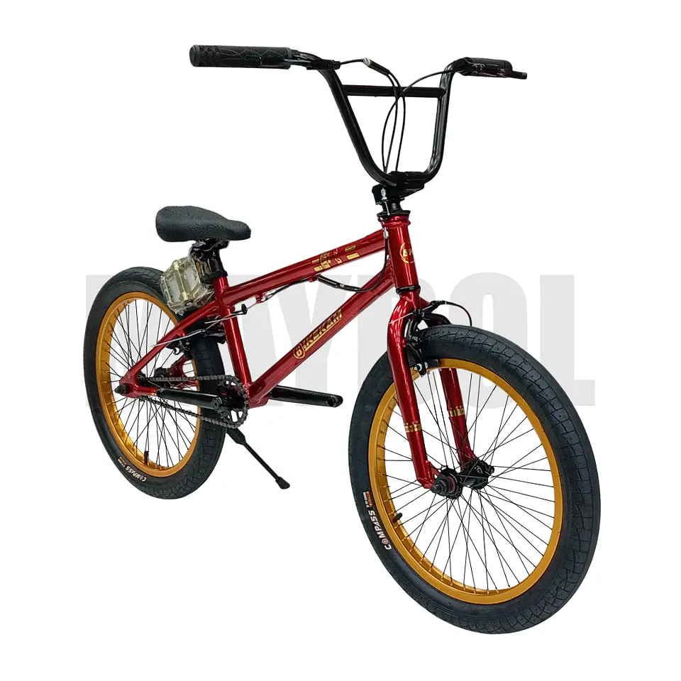 Bicicleta BMX Freestyle de Aluminio con Rotor 360° y 4 Pegs Roja/Dorada 2