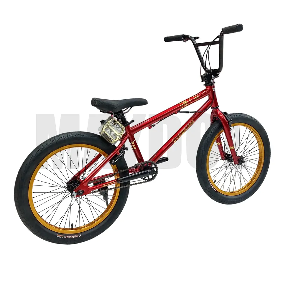Bicicleta BMX Freestyle de Aluminio con Rotor 360° y 4 Pegs Roja/Dorada 3