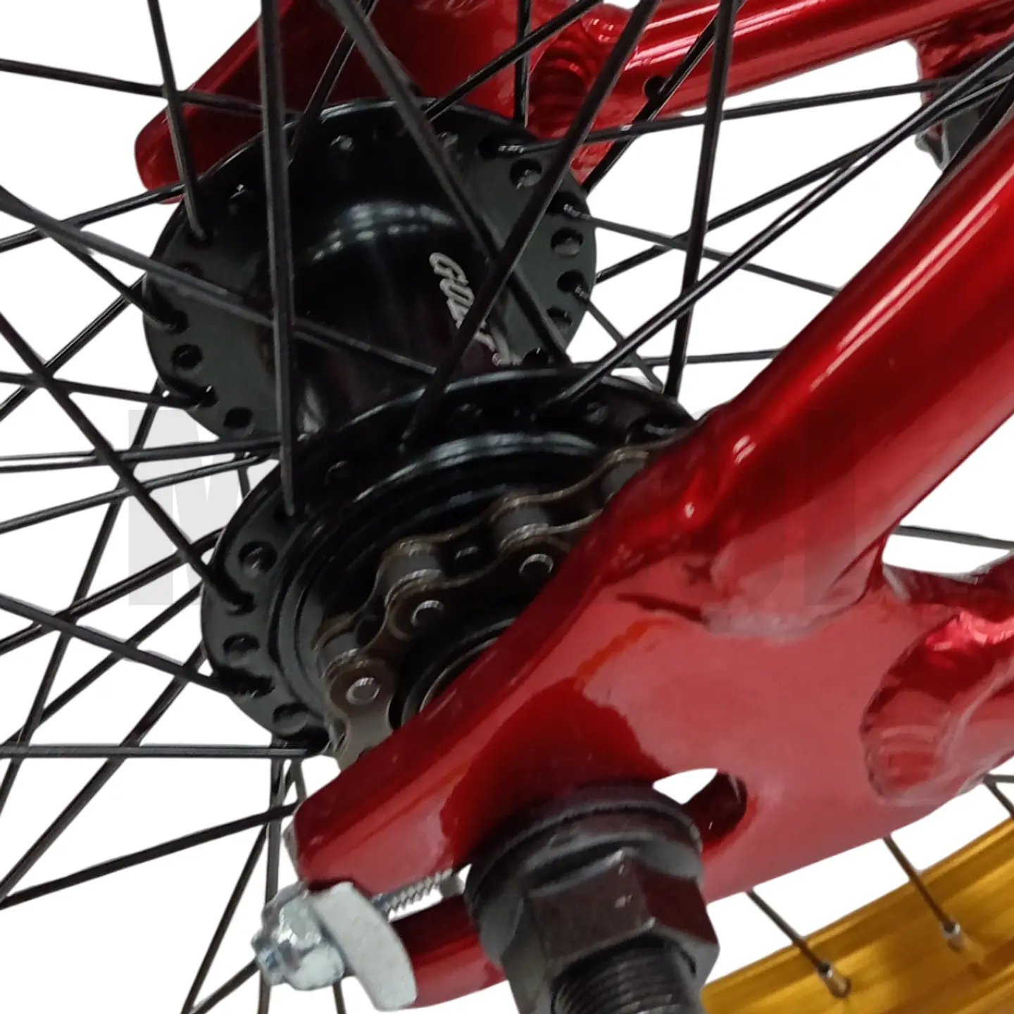 Bicicleta BMX Freestyle de Aluminio con Rotor 360° y 4 Pegs Roja/Dorada 8