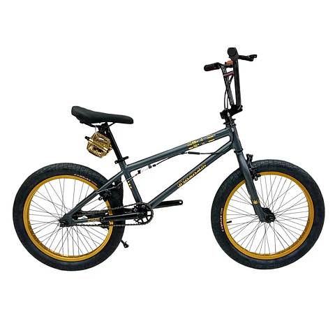 Bicicleta BMX Freestyle de Aluminio con Rotor 360° y 4 Pegs Gris/Dorado