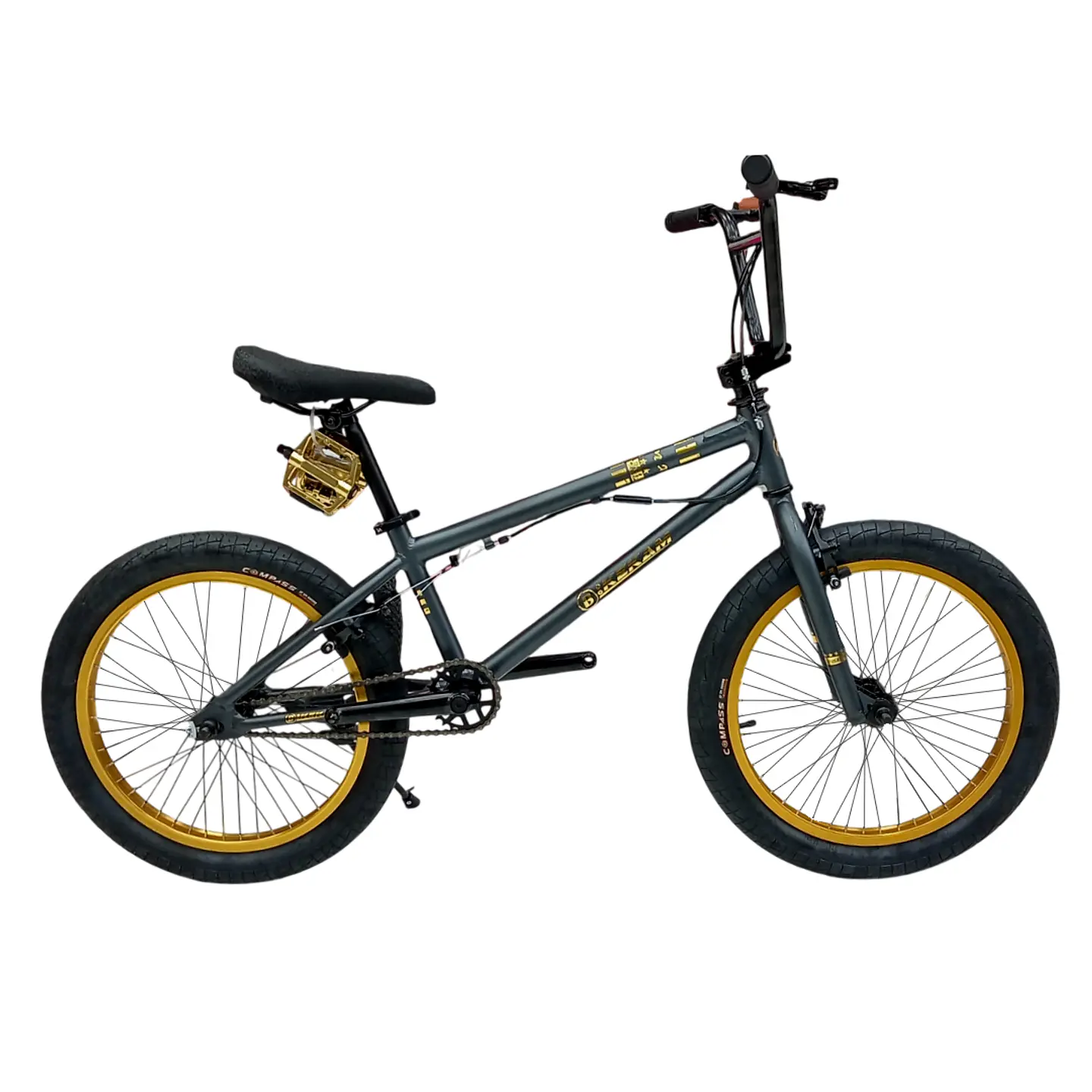 Bicicleta BMX Freestyle de Aluminio con Rotor 360° y 4 Pegs Gris/Dorado 1