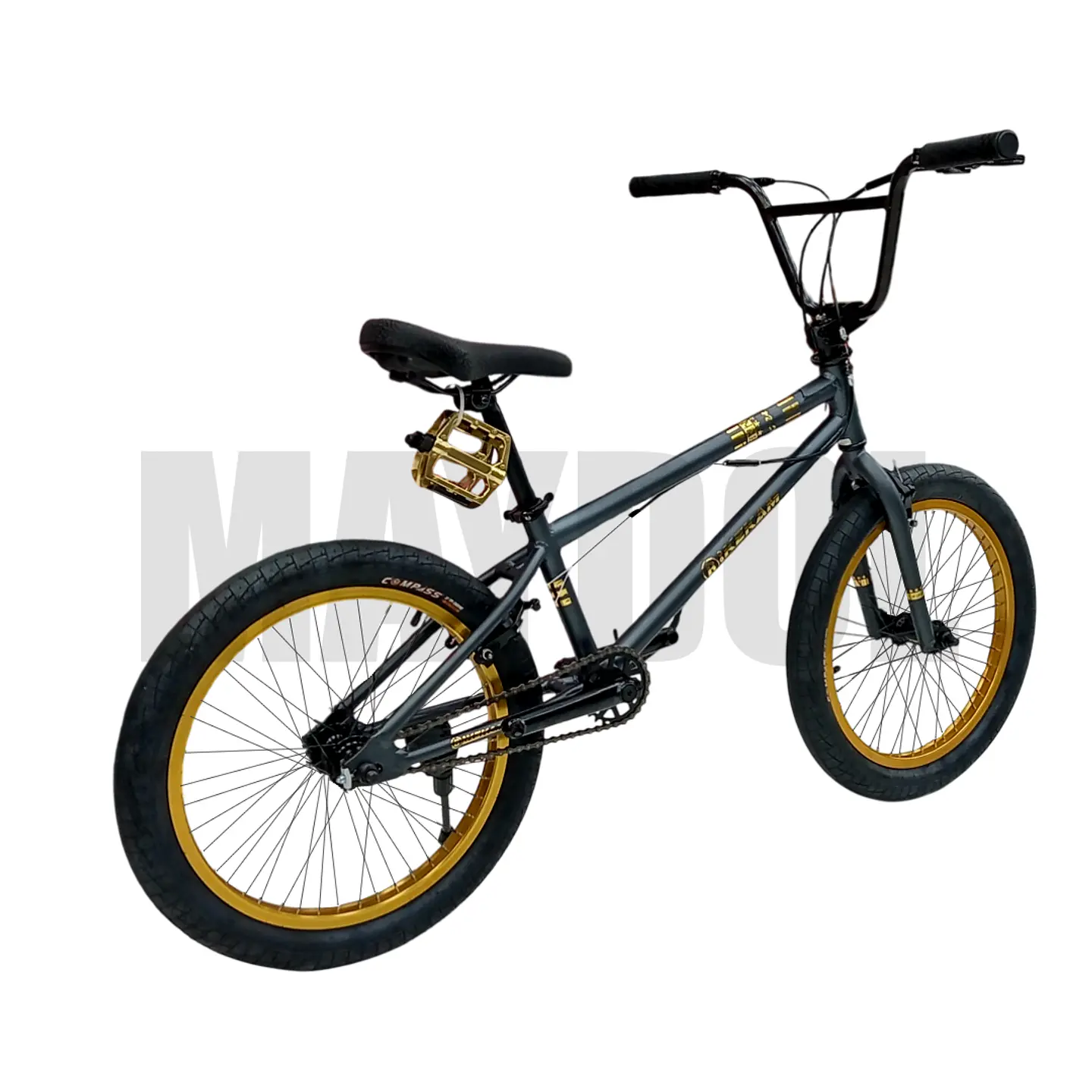 Bicicleta BMX Freestyle de Aluminio con Rotor 360° y 4 Pegs Gris/Dorado 3