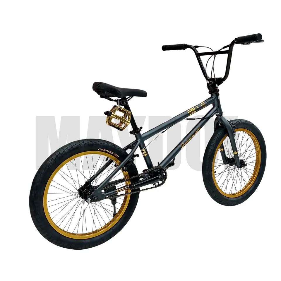 Bicicleta BMX Freestyle de Aluminio con Rotor 360° y 4 Pegs Gris/Dorado 3