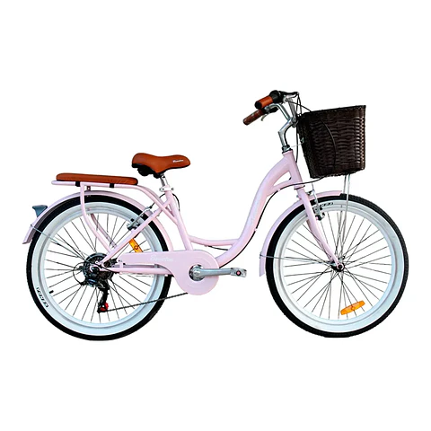 Bicicleta Vintage Aro 24 Rosada con Shimano y Canasta Amplia