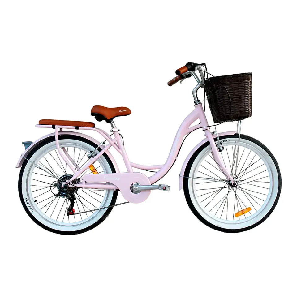 Bicicleta Vintage Aro 24 Rosada con Shimano y Canasta Amplia 1