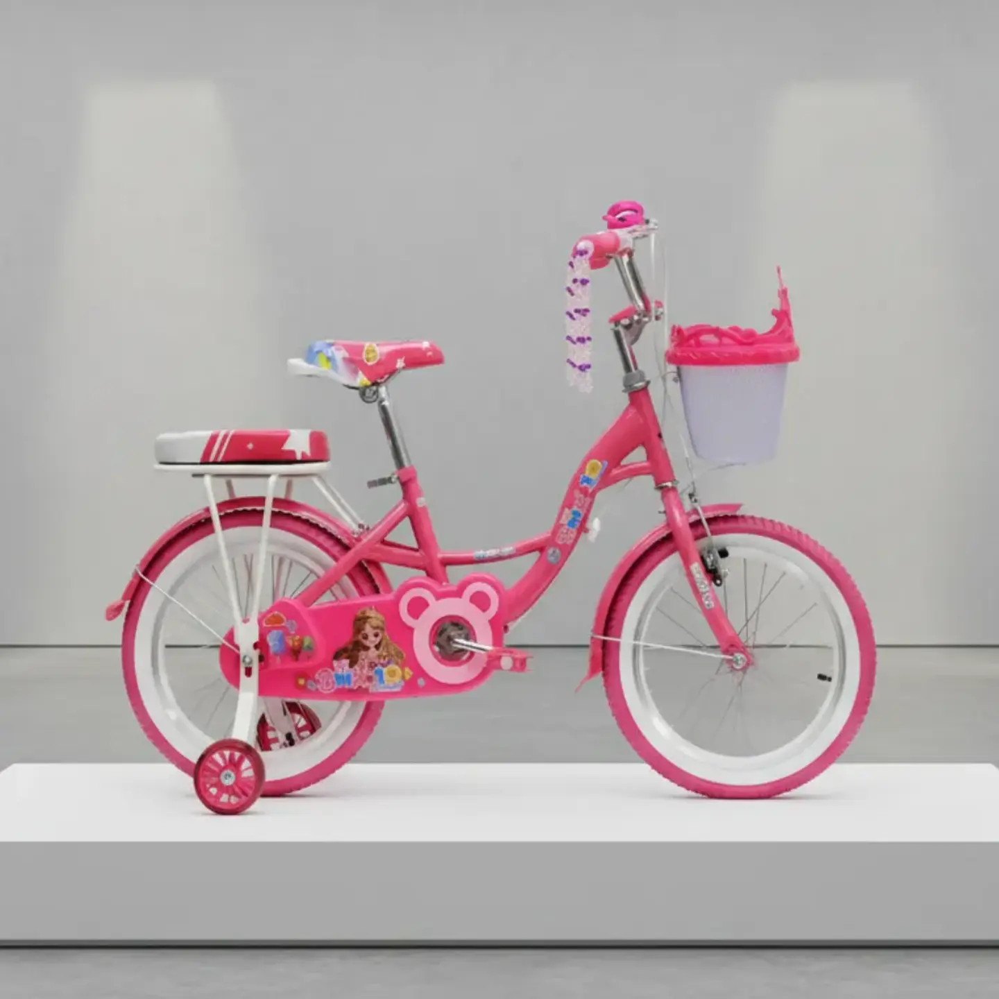 Bicicleta Jazy Aro 16 para Niñas Fucsia con Ruedas Auxiliares y Canasta 2