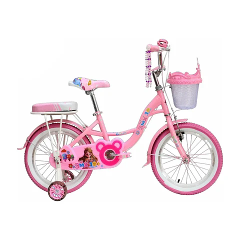 Bicicleta Jazy Aro 16 para Niñas Rosado con Ruedas Auxiliares y Canasta