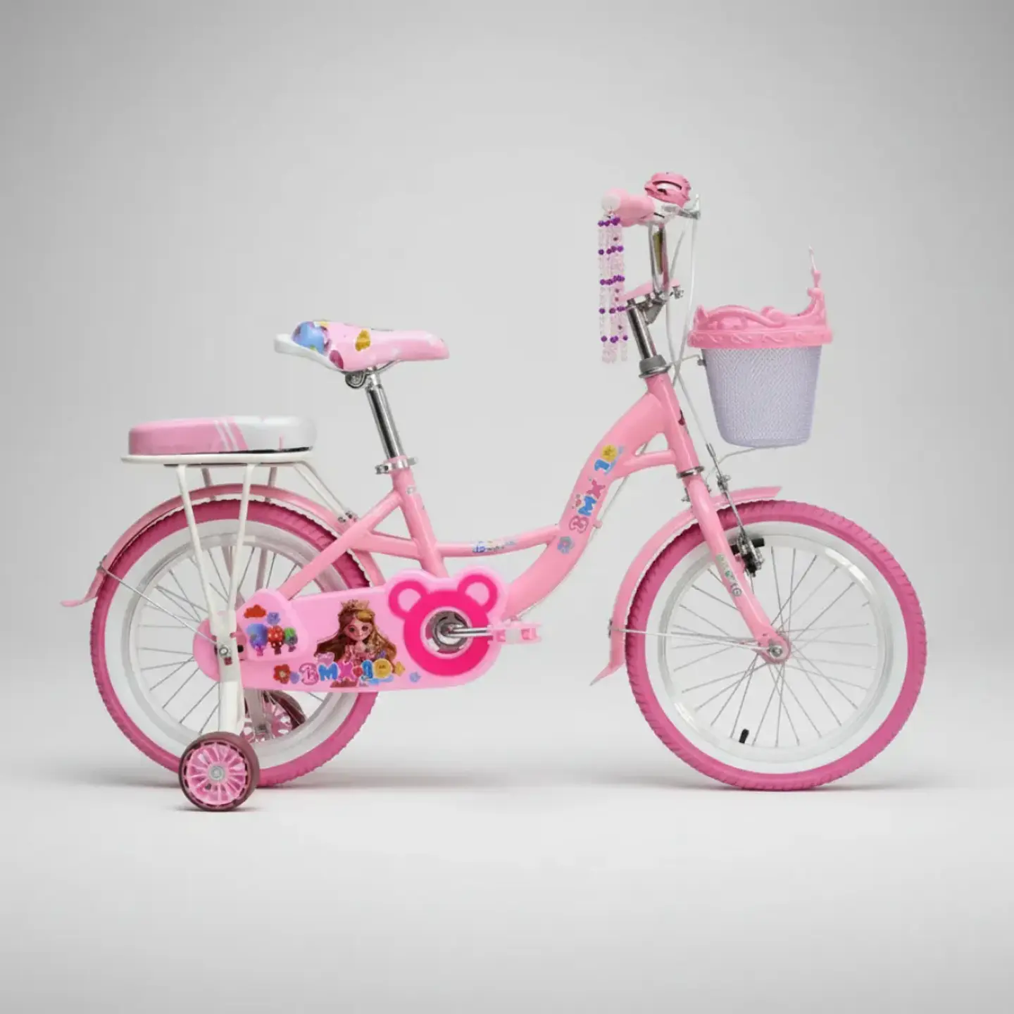 Bicicleta Jazy Aro 16 para Niñas Rosado con Ruedas Auxiliares y Canasta 4