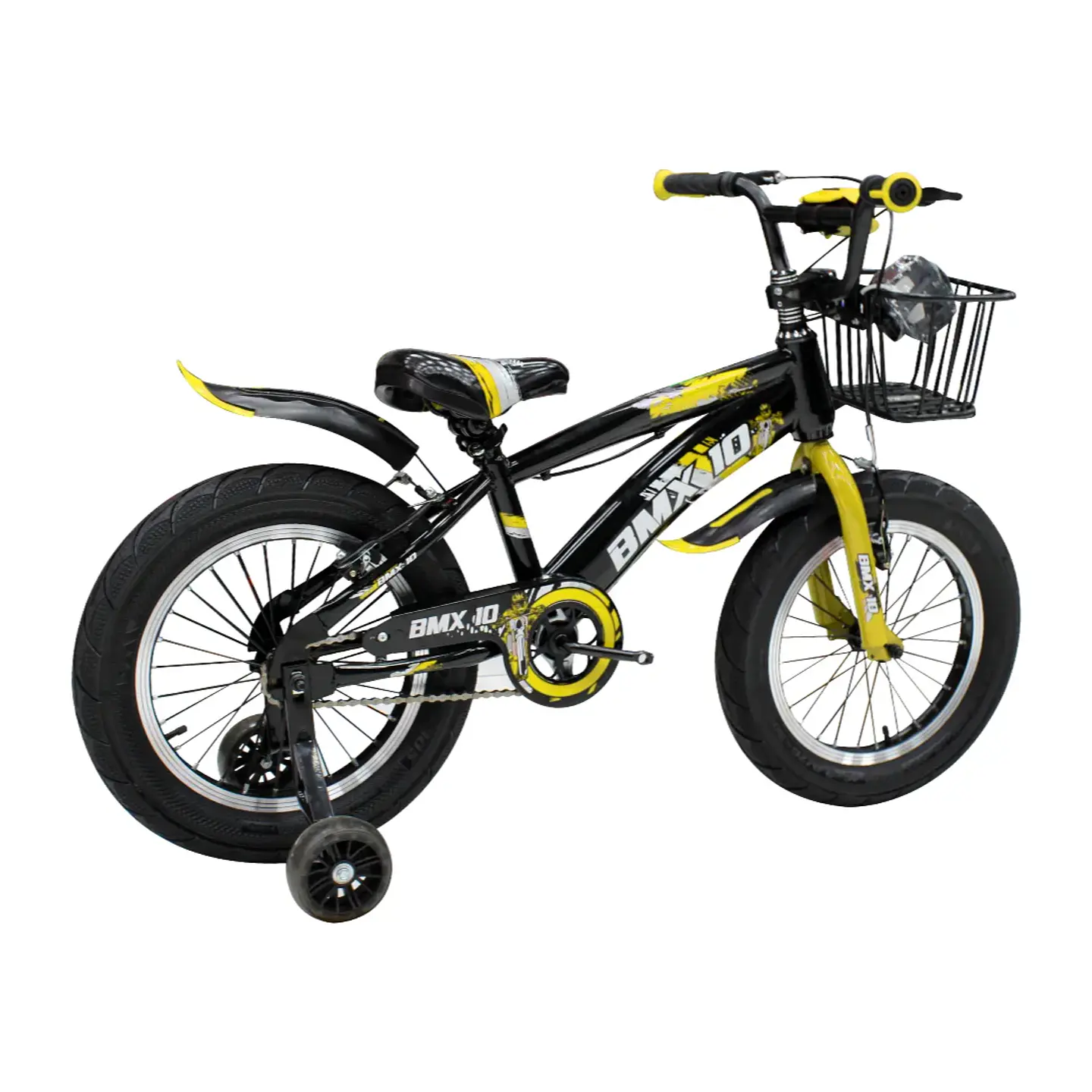 Bicicleta BMX Space Aro 16 para Niños Negro/Amarillo con Ruedas Auxiliares 3