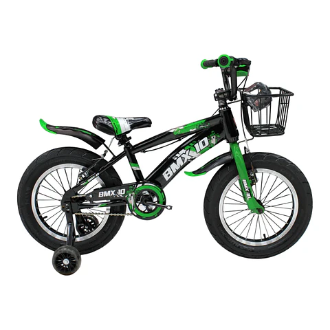 Bicicleta BMX Space Aro 16 para Niños Negro/Verde con Ruedas Auxiliares