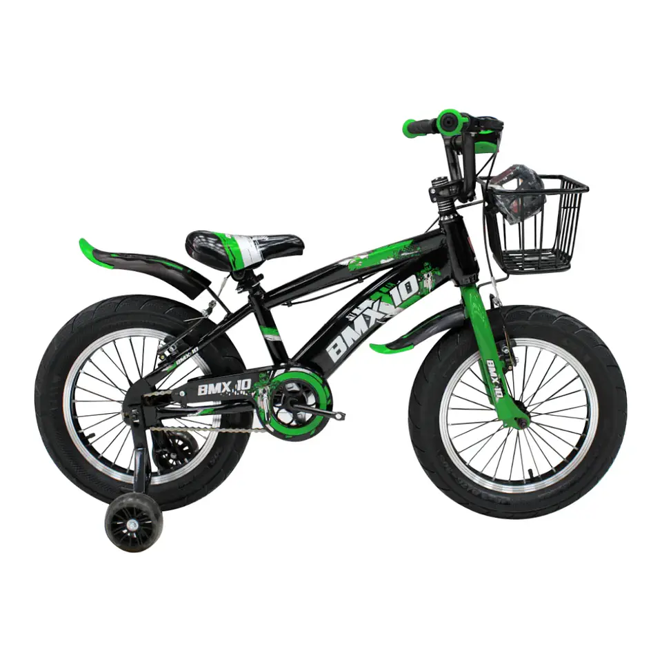 Bicicleta BMX Space Aro 16 para Niños Negro/Verde con Ruedas Auxiliares 1