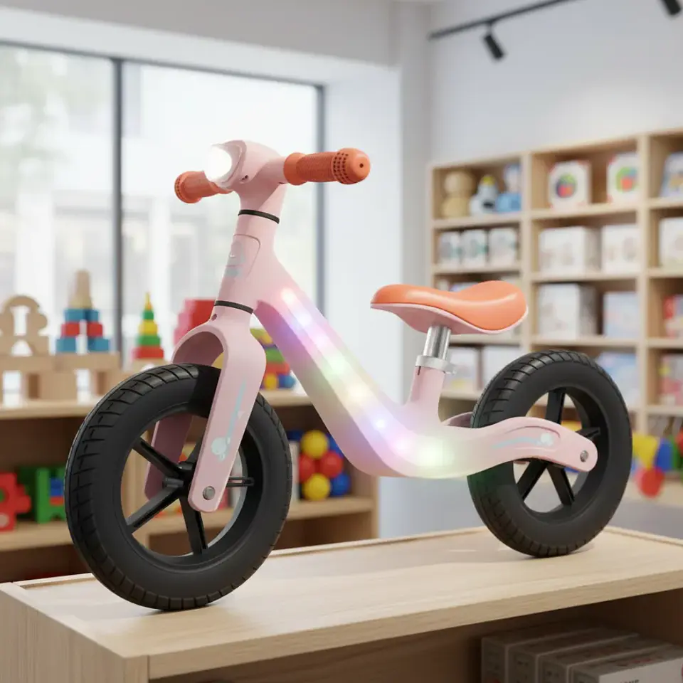 Bicicleta de Equilibrio para Niñas con Luces LED y Música Rosado 1