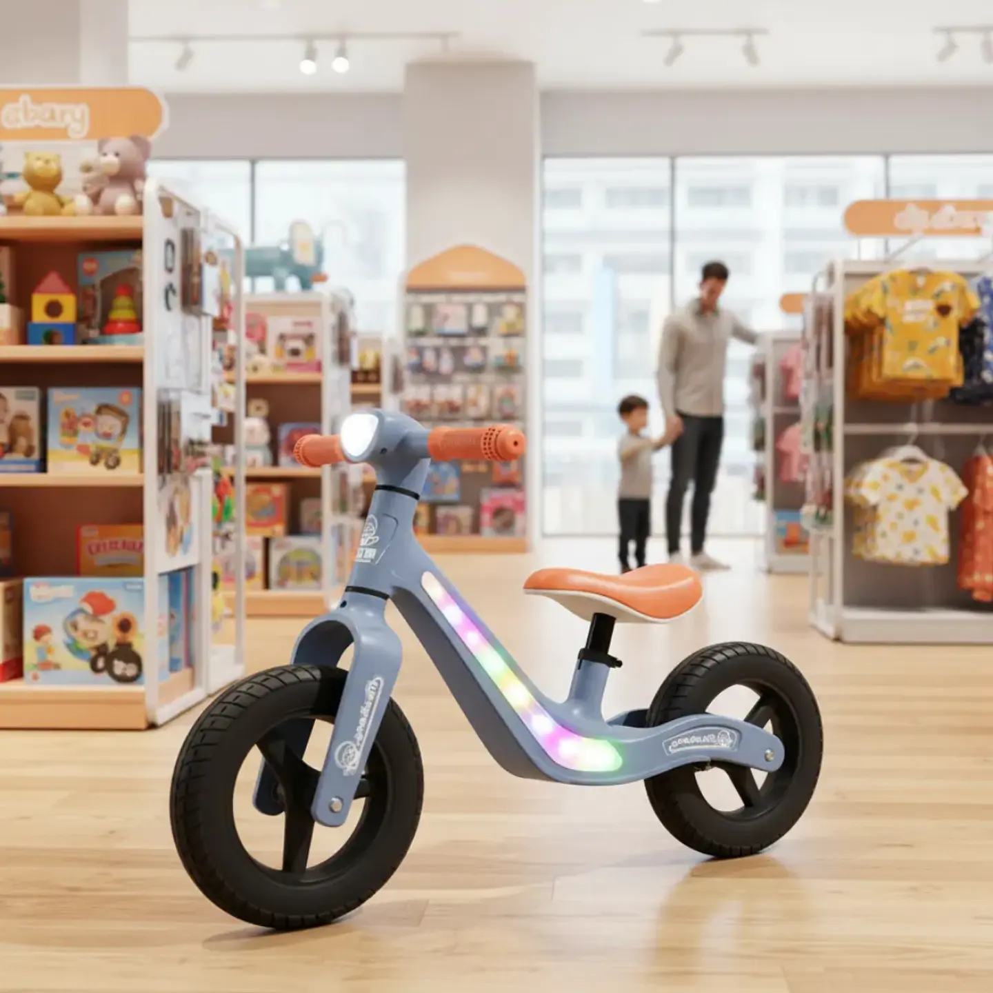 Bicicleta de Equilibrio Infantil con Luces LED y Música Azul 3