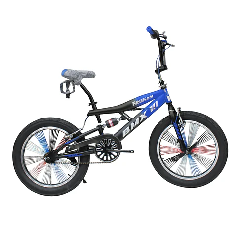 Bicicleta BMX Aro 20 con Suspensión, Rayos de Colores y 4 Pegs Negro/Azul