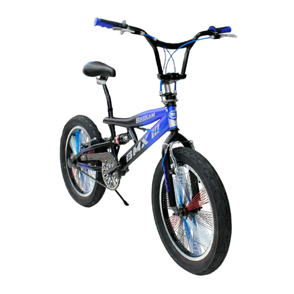 Bicicleta BMX Aro 20 con Suspensión, Rayos de Colores y 4 Pegs Negro/Azul 2
