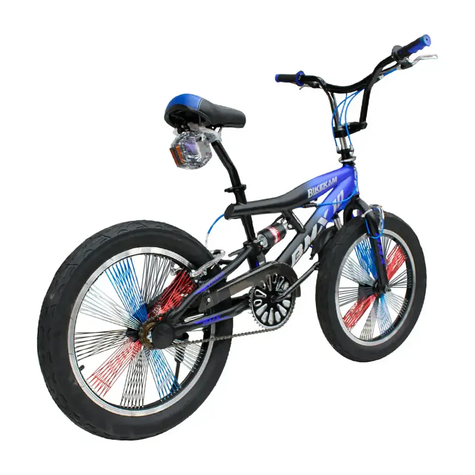 Bicicleta BMX Aro 20 con Suspensión, Rayos de Colores y 4 Pegs Negro/Azul 3