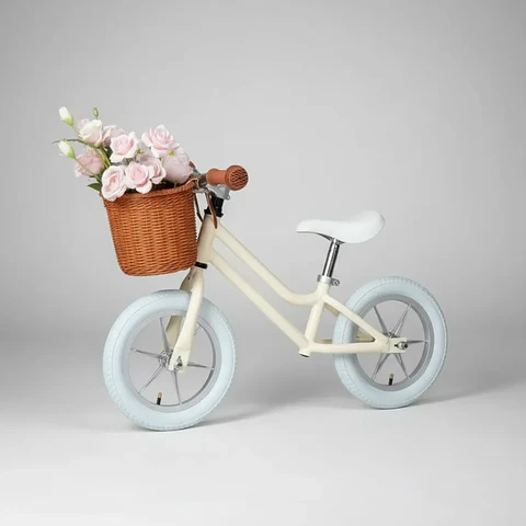 Bicicleta de Equilibrio Vintage Aro 12 para Niñas Hueso con Canasta
