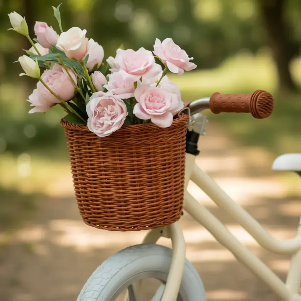 Bicicleta de Equilibrio Vintage Aro 12 para Niñas Hueso con Canasta 2